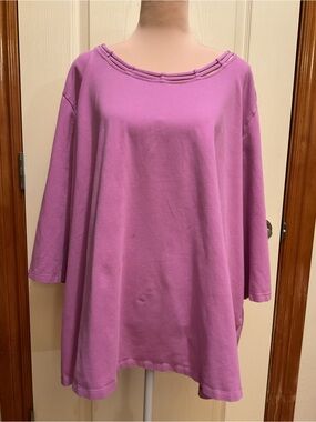 Catherines Suprema Lilac Scoop Neck Tunic Top Lattice Design 3/4 Sleeve 4X 30/32
